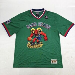 Hustle Gang Hard Heads Ram Goat Green Mesh Jersey #32 Stitched Streetwear Mens L
